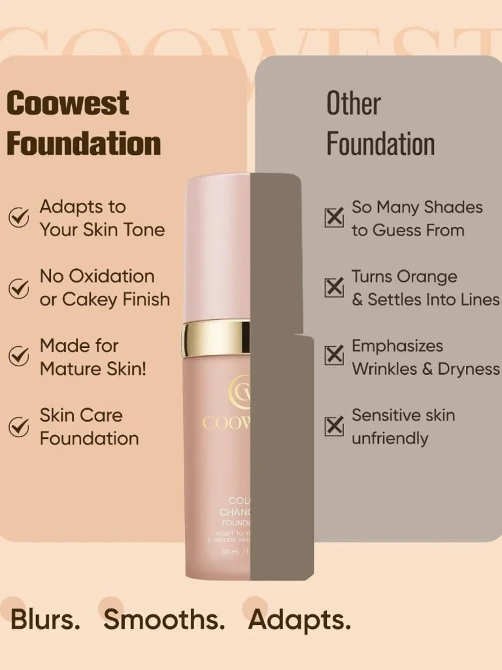 Color Changing Foundation for Mature Skin - 4-in-1 Hydrating Tint, Lightweight